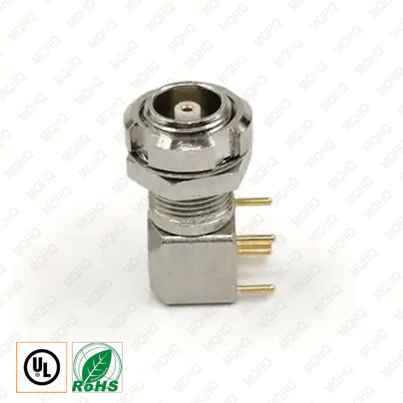 EPS 00 250 Coaxial Connector Single Pin Elbow Socket With 2 Nuts For Printed Circuit